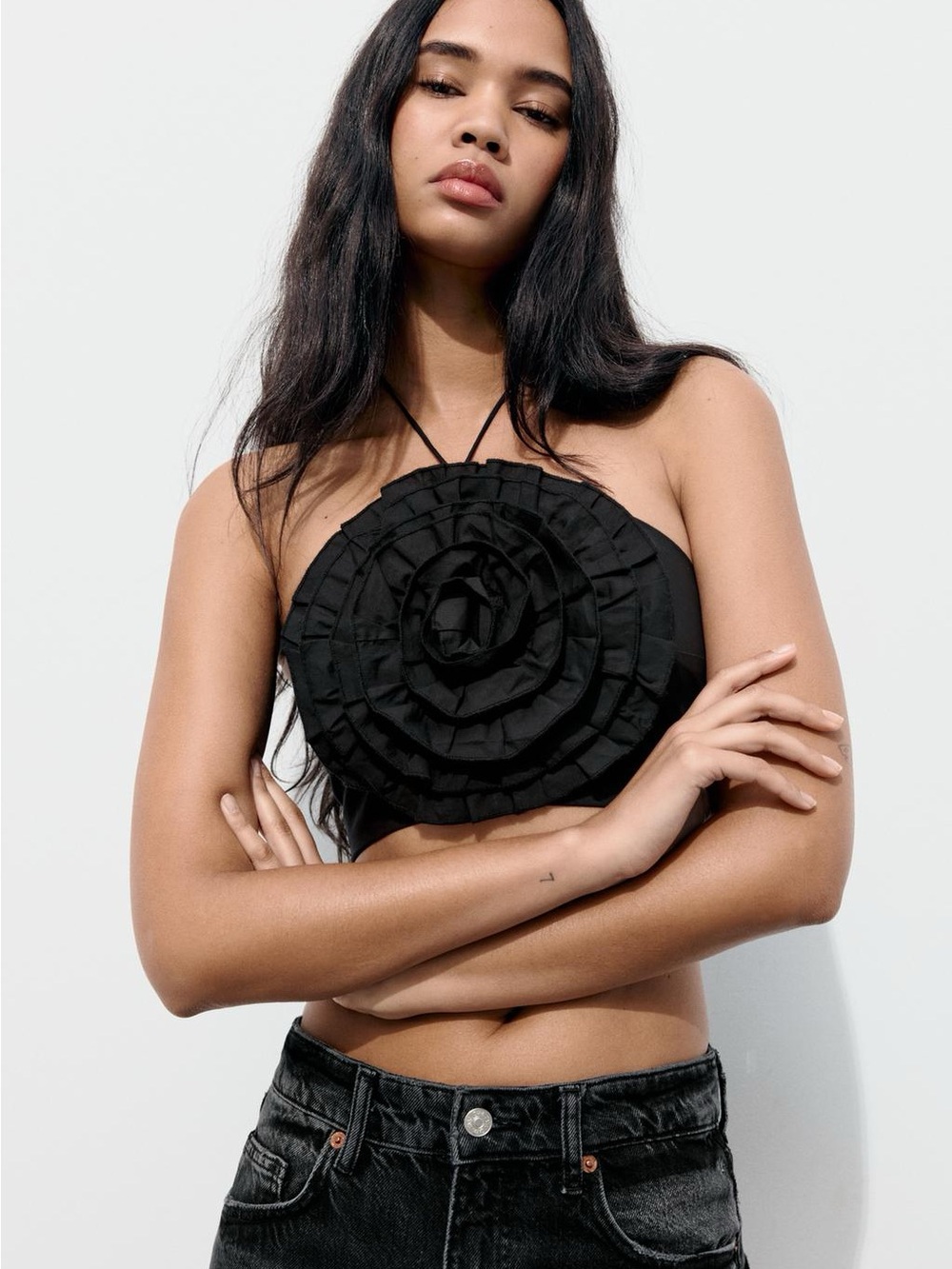 Zara Textured Flower Poplin Halter Top